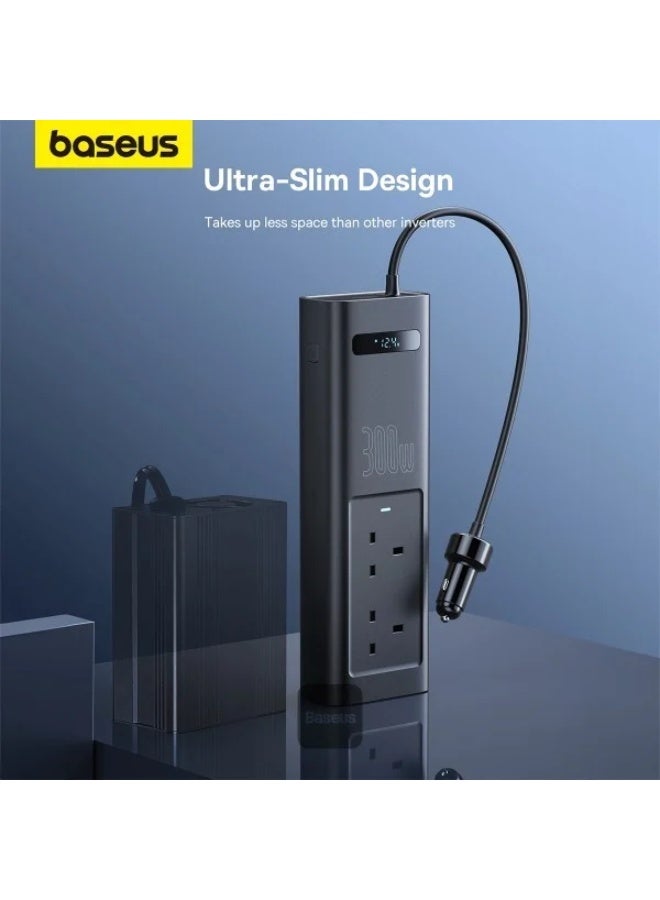 بيسوس توصيلة سيارة بيسوس بقوة 300 واط و 220 فولت عبر الولاعة او بطارية السيارة بمنفذين تايب سي ومنفذ USB ومنفذين طاقة - اسود - Image 3